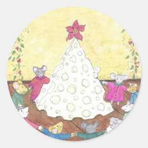 Muizen rond een kaaskerstboom ronde sticker