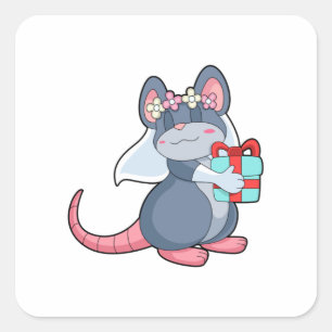 Muizenbruid met sluier & geschenk.PNG Vierkante Sticker