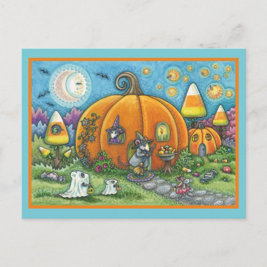MUIZENHUIS, MUIZENTJE, TRICK OR TREAT HALLOWEEN BRIEFKAART (Voorkant)