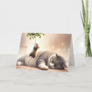 Muizenkat onder de maretak feestdagen kaart