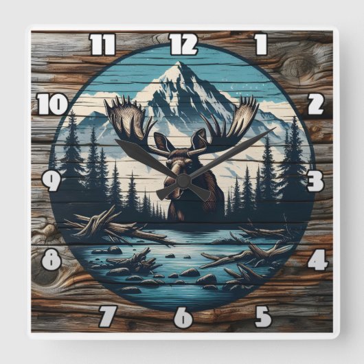 Muizenportret tegen berglandschap vierkante klok (Voorkant)