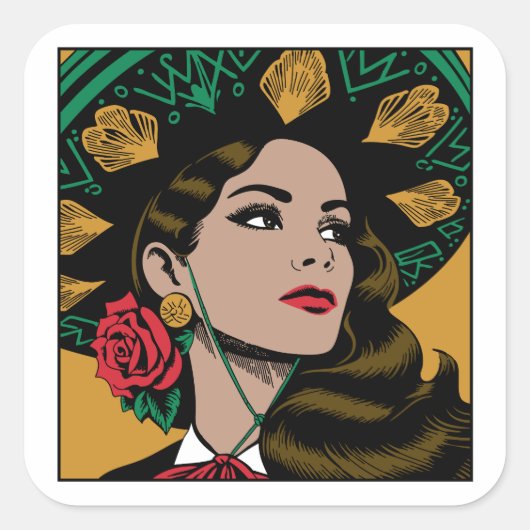 Mujer Mariachi Mexicana Hispanic Heritage Stickers (Voorkant)