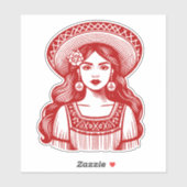 Mujer Mexicana Minimal Line Art Rode Sticker (Vel)