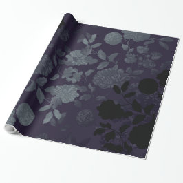 Mulberry Blue Paars Black Floral Toile Cadeaupapier