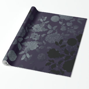 Mulberry Blue Paars Black Floral Toile Cadeaupapier