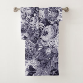 Mulberry Blue Peony Dahlias Floral Toile Bad Handdoek