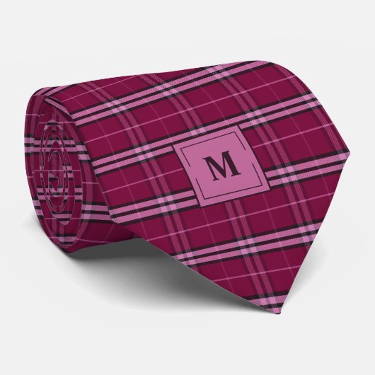 Mulberry Red Plaid Monogrammed Stropdas (Opgerold)