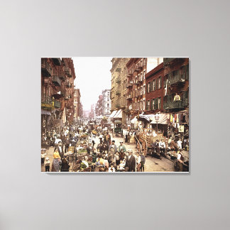 Mulberry Street NYC. 1900 Kleur Uitgerekt Canvas Afdruk