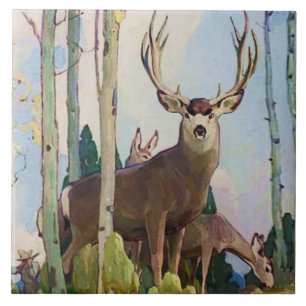 “Mule Deer bok en vrouwtje” door W Herbert Dunton Tegeltje