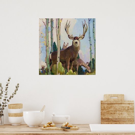 "Mule Deer Buck and Doe" van W Herbert Dunton Poster (Keuken)
