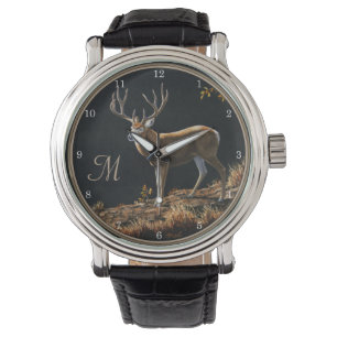 Mule Deer Buck Autumn Trophy Antlers Monogram Horloge