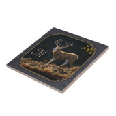 Mule Deer Buck Charcoal Gray Monogram Tegeltje (Zijkant)