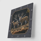 Mule Deer Buck Charcoal Gray Monogram Vierkante Klok (Hoek)