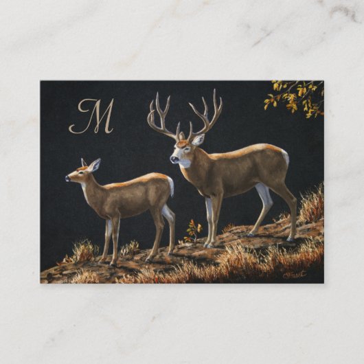 Mule Deer Buck & Doe Monogram Visitekaartje (Voorkant)