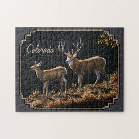 Mule Deer Buck en Doe Grey Custom Legpuzzel (Horizontaal)