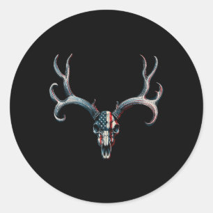 Mule Deer Hunting - Amerikaanse vlag op Buck Skull Ronde Sticker