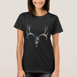 Mule Deer Hunting - Amerikaanse vlag op Buck Skull T-shirt