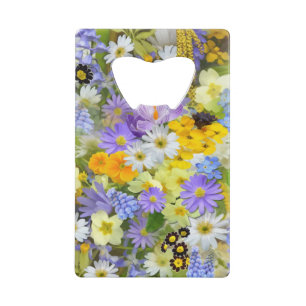 MULITCOLORED FLORAL ACHGROUND PATROON KREDIETKAART FLESSENOPENER