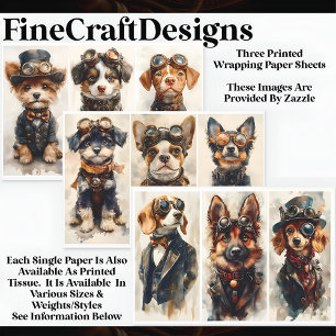 Multi 9 Schattige Steampunk Honden & Puppies WPA1  Inpakpapier Vel