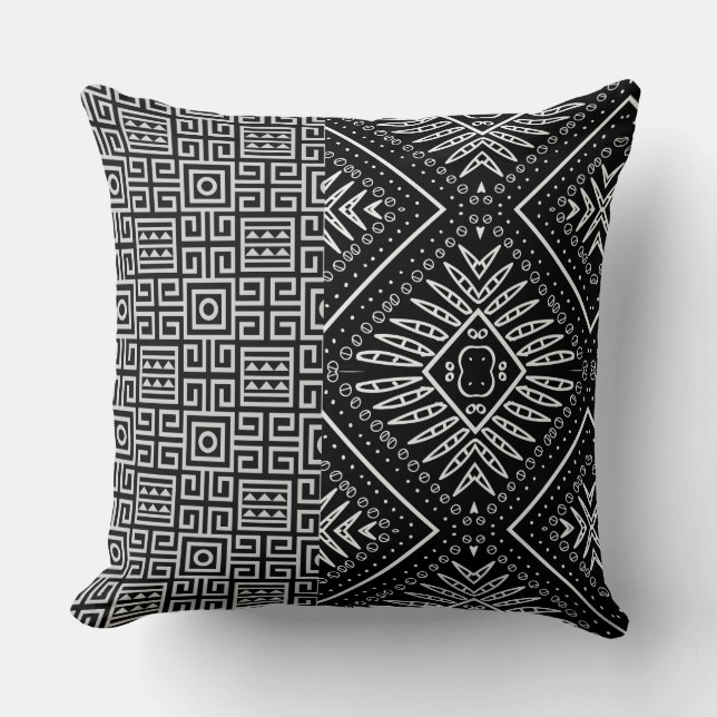 Multi-Black Aztec/Leopard Two-Tone Pillow Kussen (Voorkant)