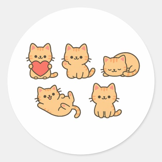 Multi-Cat Sticker – 5 Cute Kawaii Cats (Round) (Devant)