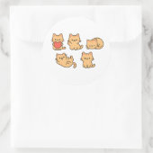 Multi-Cat Sticker – 5 Cute Kawaii Cats (Round) (Sac)