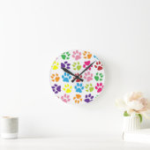 Multi-Colored Paw Prints Ronde Klok (Huis)