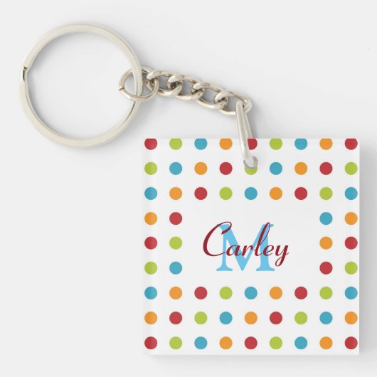 Multi-Colored Polka Dots Personalized Sleutelhanger (Voorkant)