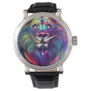 Multi-Colour Modern Digital Art Majestic Lion Horloge