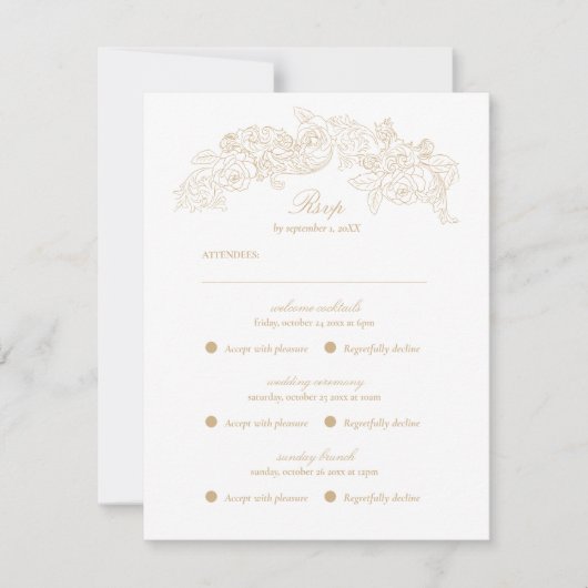 Multi Evenement  Champagne Gold Romantisch RSVP Kaartje (Voorkant)