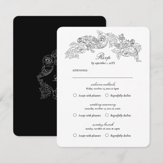 Multi-Event  Black Romantic RSVP-kaart RSVP Kaartje