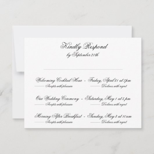 Multi-Event Formele Zwart-wit Klassieke Bruiloft RSVP Kaartje (Voorkant)