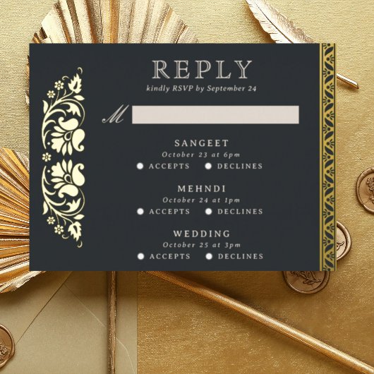 Multi Event Lotus Flower Indian Wedding RSVP Kaart