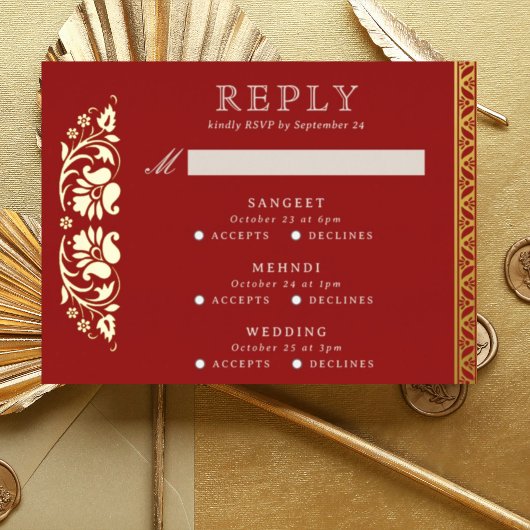 Multi Event Lotus Flower Indian Wedding RSVP Kaart