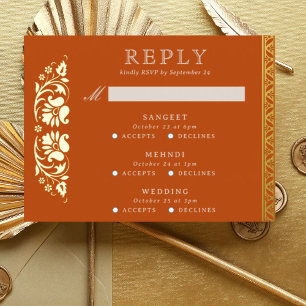 Multi Event Lotus Flower Indian Wedding RSVP Kaart
