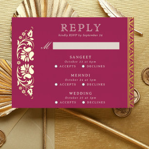 Multi Event Lotus Flower Indian Wedding RSVP Kaart
