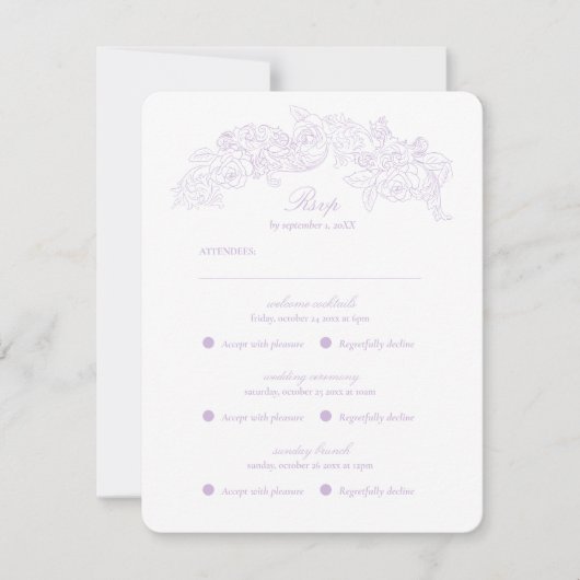 Multi Event Victorian Purple Romantic RSVP Card (Devant)
