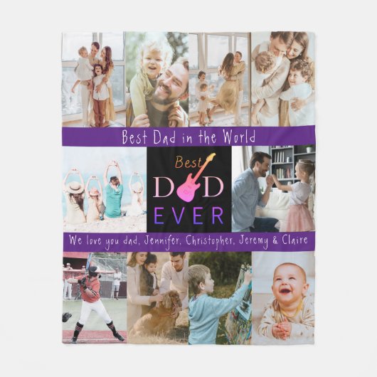Multi Foto Beste Papa Ooit Moderne Vaders Dag Fleece Deken (Voorkant)