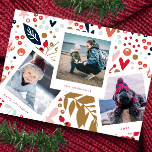 Multi-foto boothframe Rode botanische kerst Feestdagenkaart