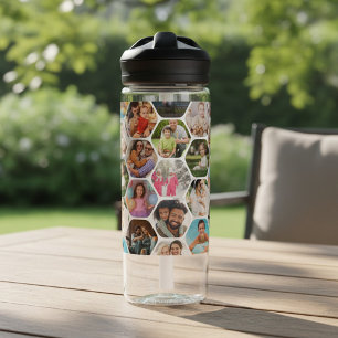 Multi Foto Collage Eenvoudig Modern Hexagon Patroo Waterfles