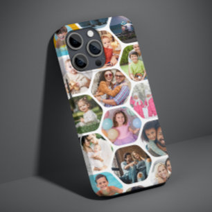 Multi Foto Collage Eenvoudig Modern Hexagoon Patro iPhone 13 Pro Max Hoesje