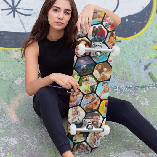 Multi Foto Collage Eenvoudig Modern Hexagoon Patro Skateboard