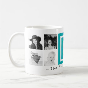 Multi Foto Gepersonaliseerd Monogram Helderblauw Koffiemok