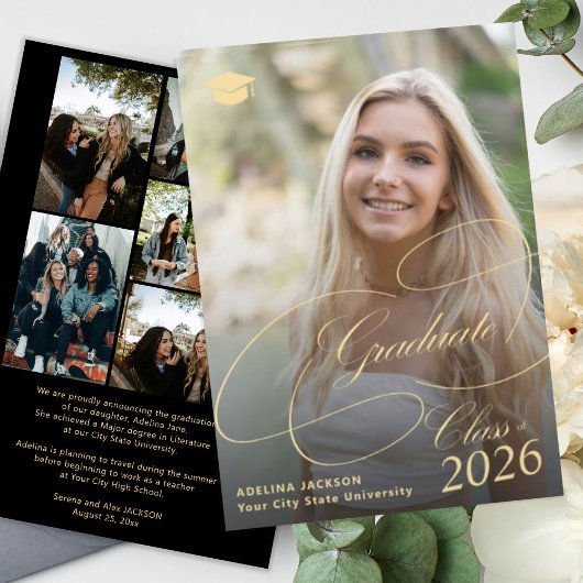 Multi foto goud zwart afstudeerscript afstuderen aankondiging