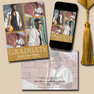 Multi Foto Gouden Afstudeerfeest Kaart
