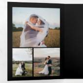 Multi foto gouden zwarte bruiloft bedankkaart drieluik uitnodiging (Binnenzijde eerst)