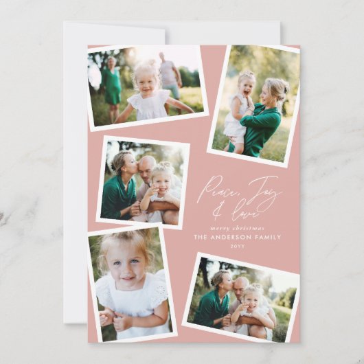 Multi foto modern elegant script blush roze partij feestdagenkaart (Voorkant)
