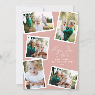 Multi foto modern elegant script blush roze partij feestdagenkaart