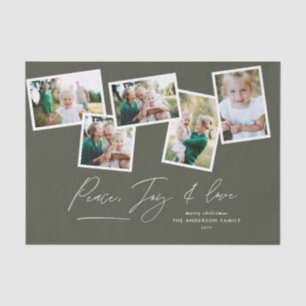 Multi foto modern elegant script olijfgroen tissuepapier