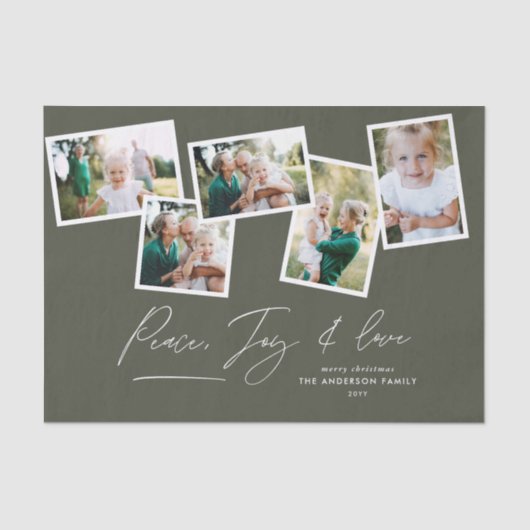 Multi foto modern elegant script olijfgroen tissuepapier (Voorkant)